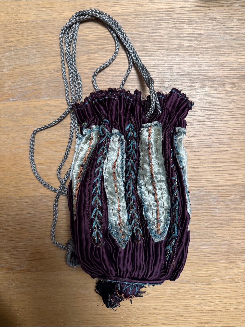 Hermoine’s Purse - Embellished Plum Drawstring Evening Bag